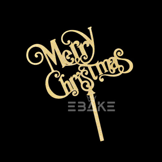 Merry Christmas Cake Topper Gold MDF