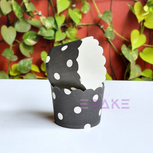Polka Dot Printed Paper Muffin Cup - Set Of 50 Pieces (Black)