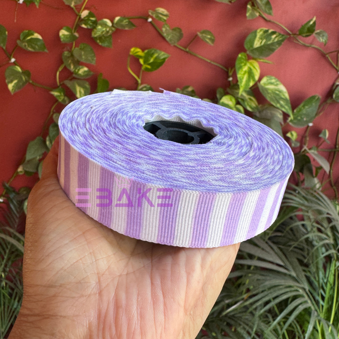 Stripes Printed Purple Grosgrain Ribbon