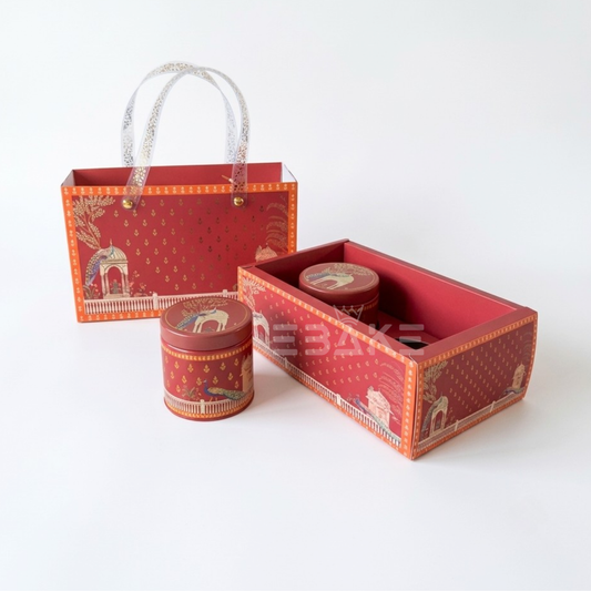 2 Jar Festive Hamper Box With Jar -  Royal Magenta (Set Of 2 Boxes)