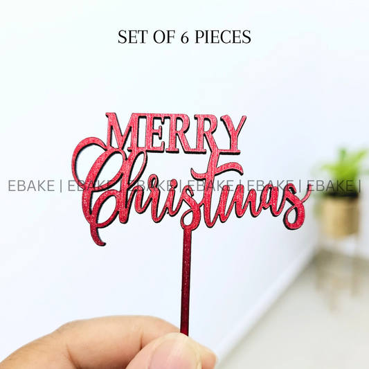 Merry Christmas Mini Cake Topper (Set of 6 Pcs) MDF