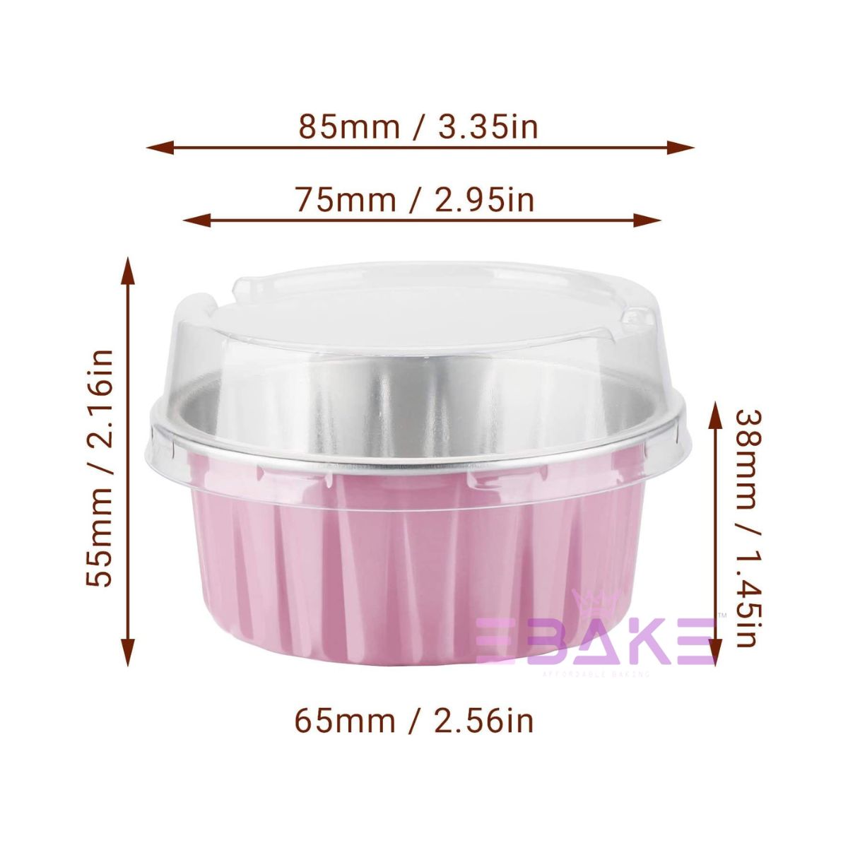 Round Aluminium Foil Baking Cups With Lids (Pink)