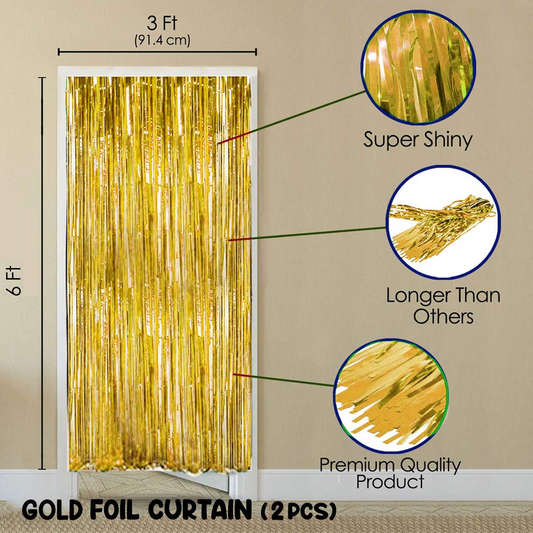 Golden Foil Fringe Curtain Backdrop for Party, Birthday, Anniversary 3x6