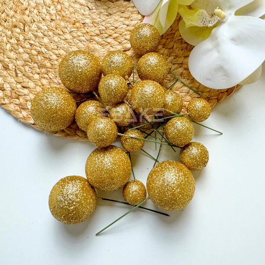 Golden Glitter Faux Balls - Set Of 20 Pieces