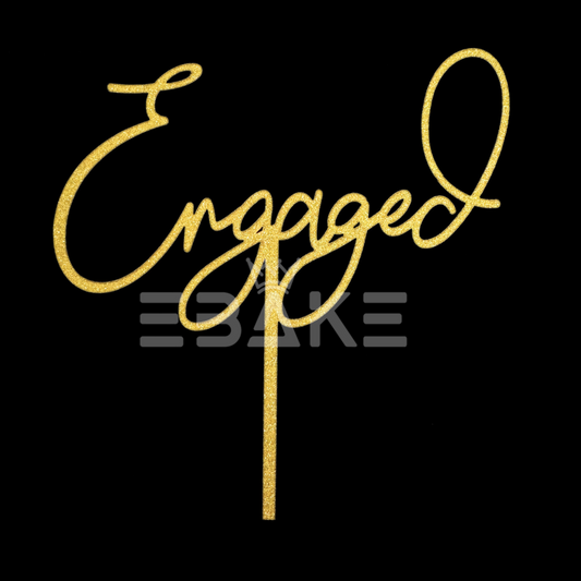 Engaged Cake Topper Gold Shimmer MDF