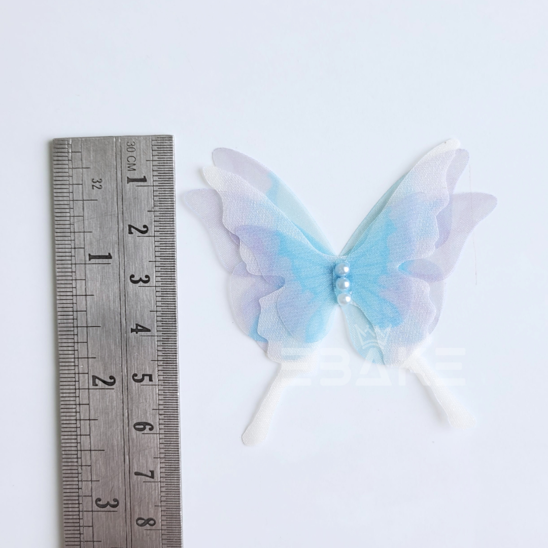 Four Layer Fabric Butterflies - Blue (Set of 5 Pieces)