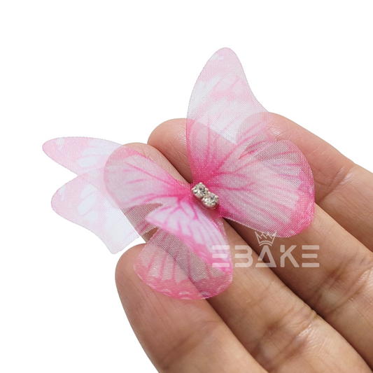 Double Layer Fabric Butterflies - Pink (Set of 5 Pieces)