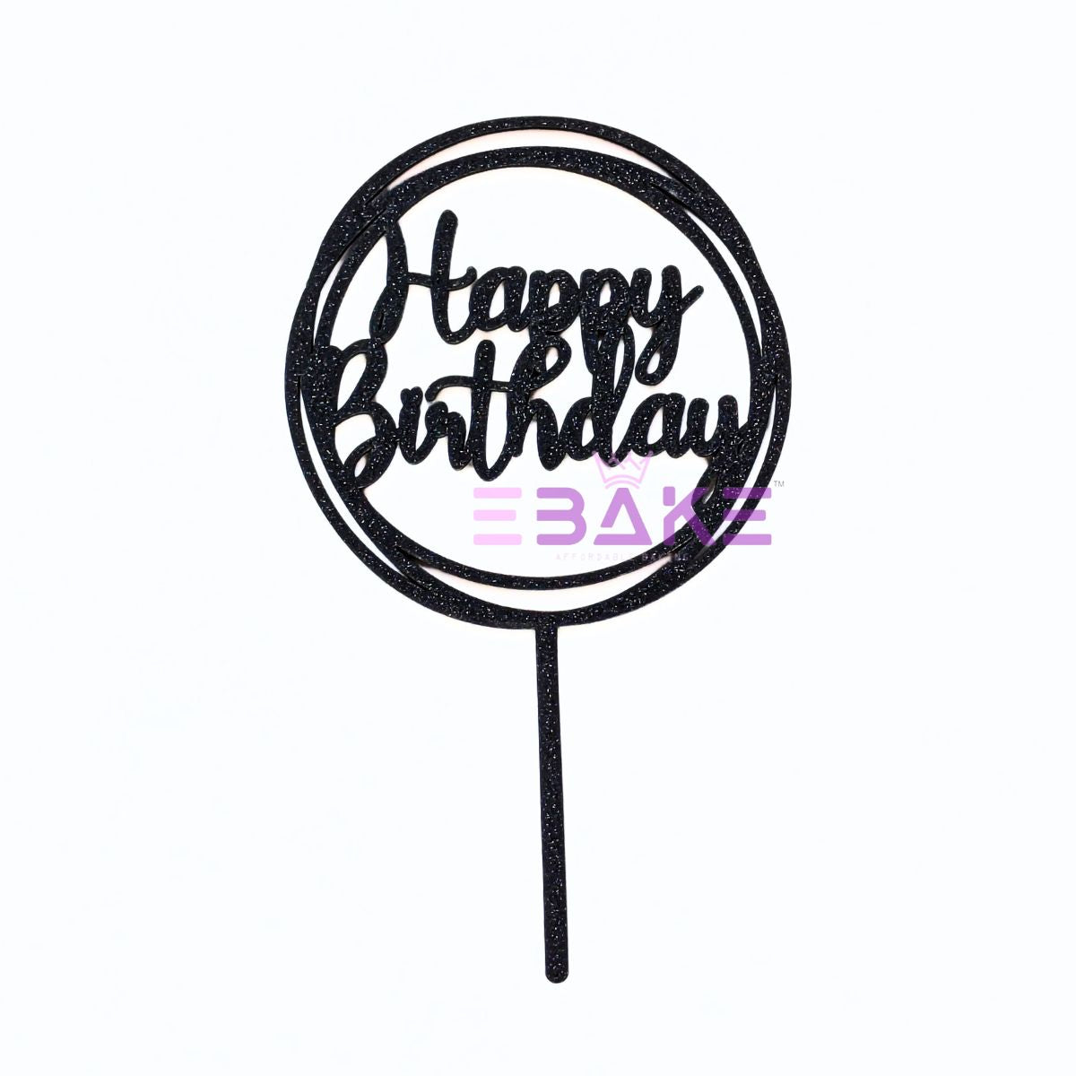 Happy Birthday Cake Topper Black Shimmer MDF