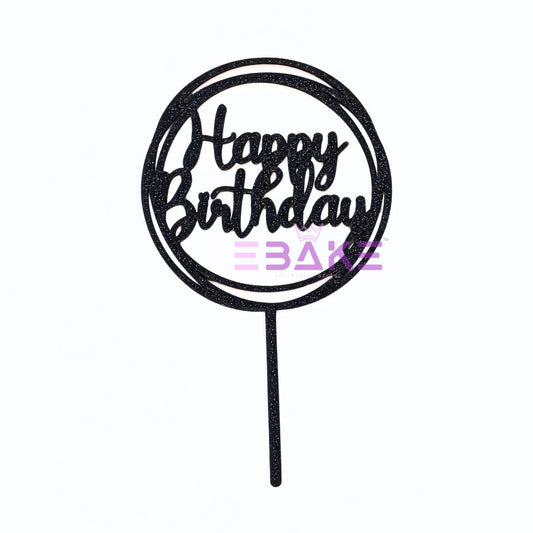 Happy Birthday Cake Topper Black Shimmer MDF