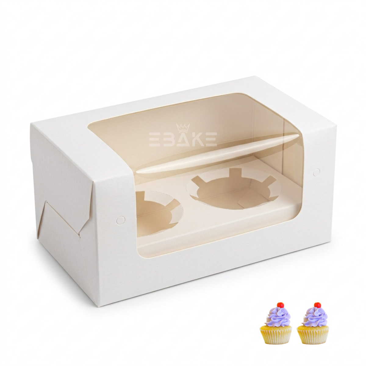 2 Pc Cupcake Box With Cavity White