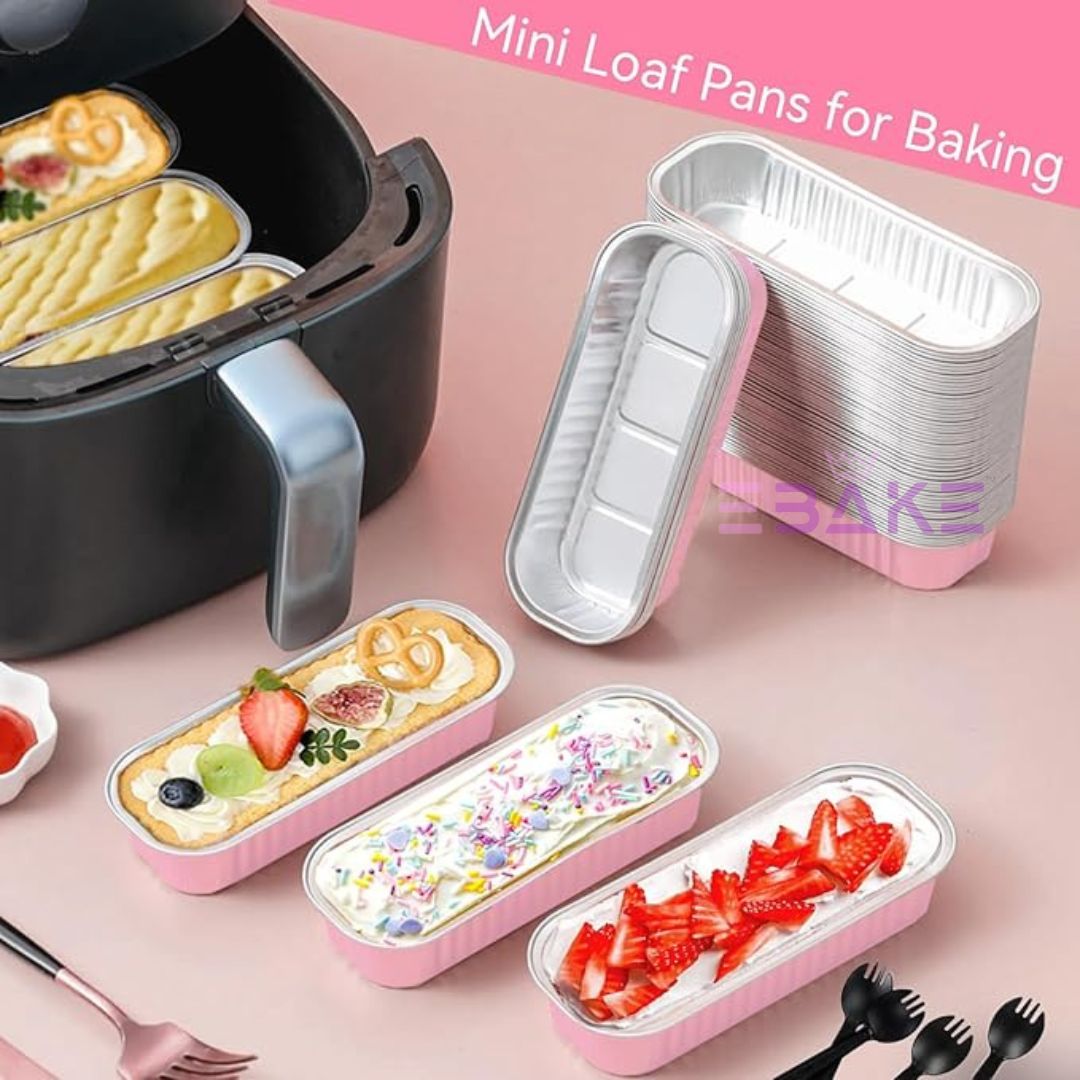 Pastel Pink Aluminium Foil Mini Loaf Pans With Lids