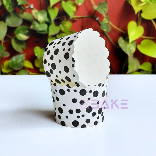 Polka Dot Printed Paper Muffin Cup - Set Of 50 Pieces (Black)