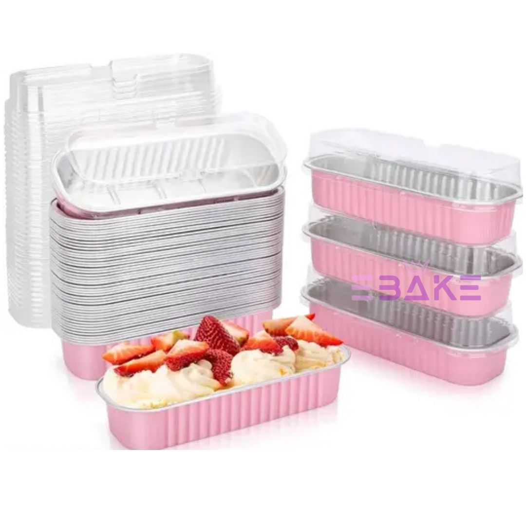 Pastel Pink Aluminium Foil Mini Loaf Pans With Lids