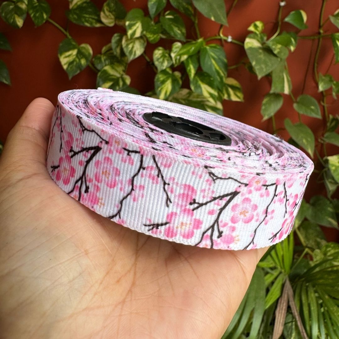 Cherry Blosson Printed Grosgrain Ribbon