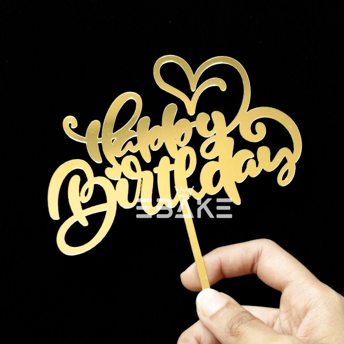 Happy Birthday Cake Topper 5 Inch Golden