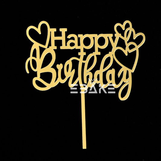 Happy Birthday Cake Topper 5 Inch Golden