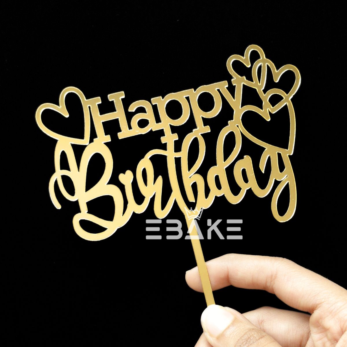 Happy Birthday Cake Topper 5 Inch Golden