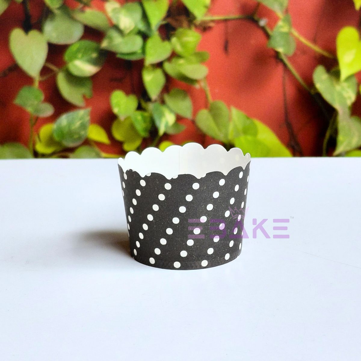 Polka Dot Printed Paper Muffin Cup - Set Of 50 Pieces (Black)