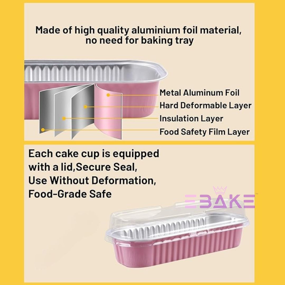 Pastel Pink Aluminium Foil Mini Loaf Pans With Lids