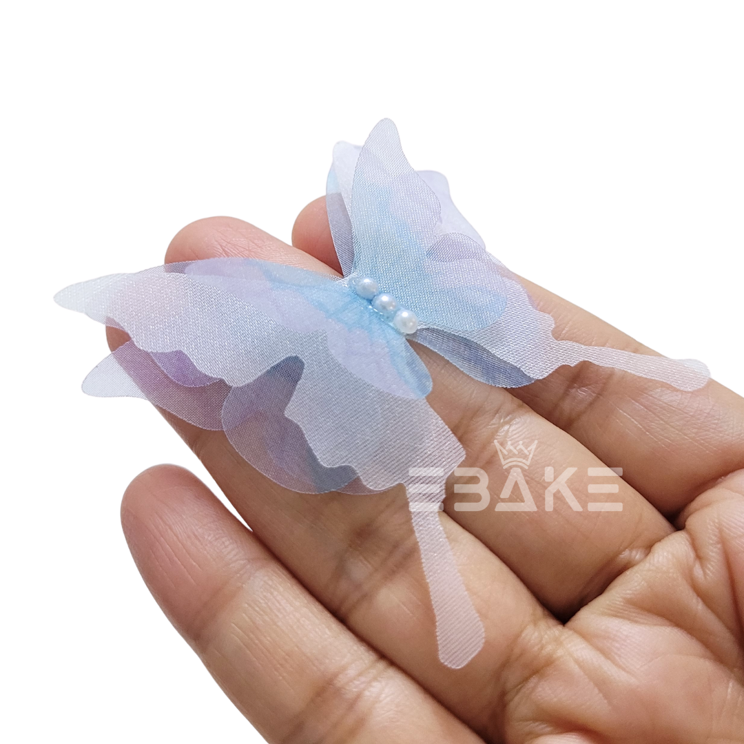 Four Layer Fabric Butterflies - Blue (Set of 5 Pieces)