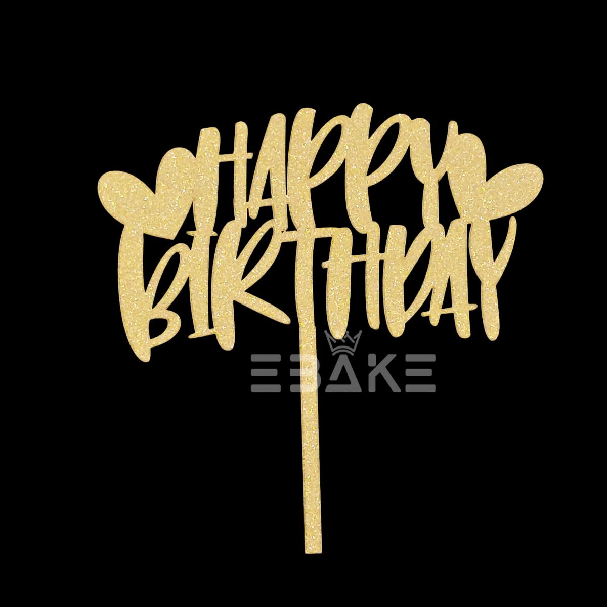 Happy Birthday Cake Topper Gold Shimmer MDF