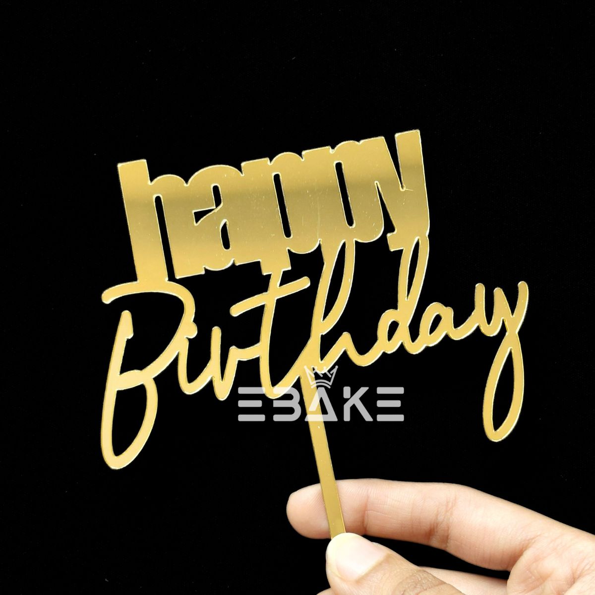 Happy Birthday Cake Topper 5 Inch Golden