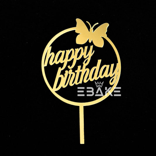 Happy Birthday Cake Topper 5 Inch Golden