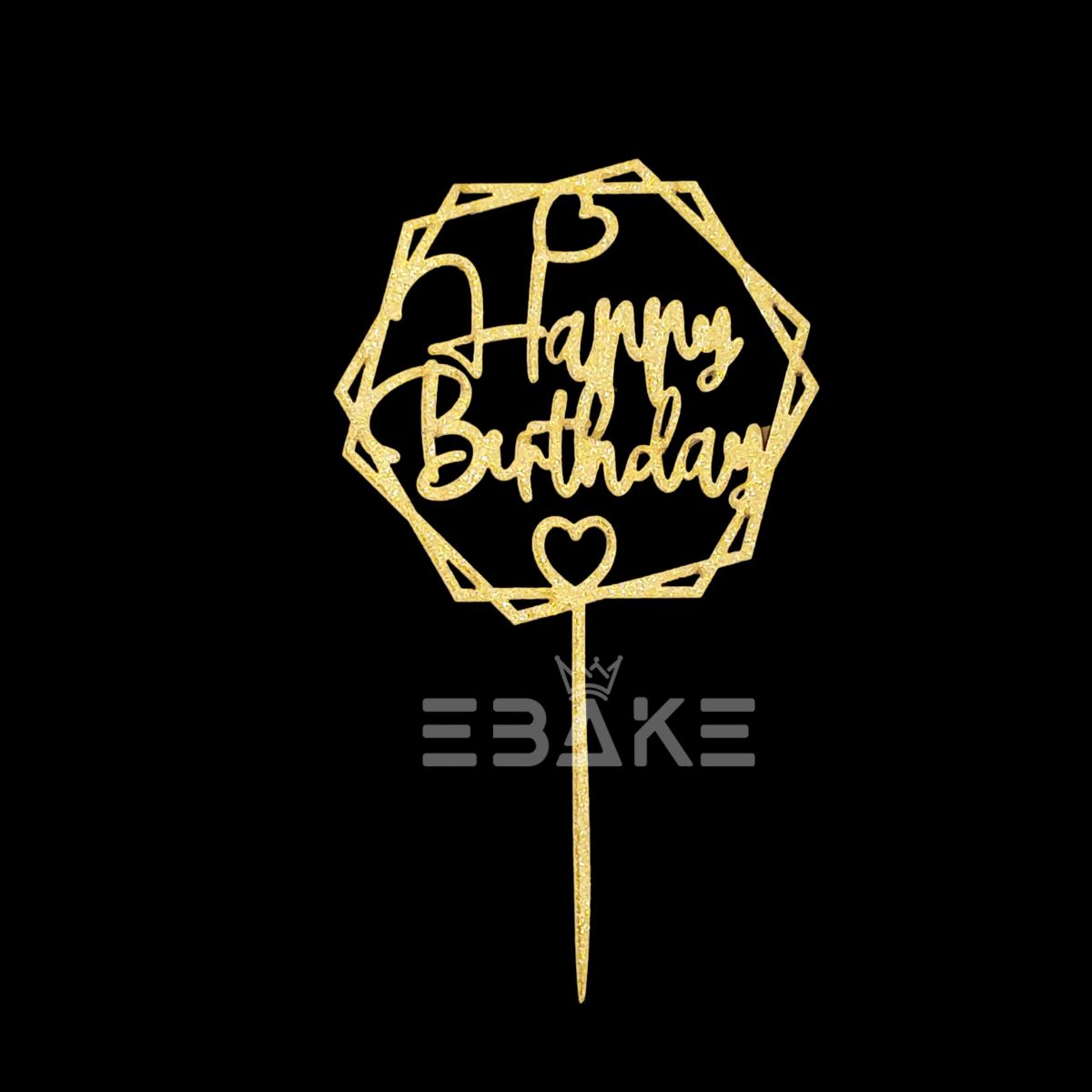 Happy Birthday Cake Topper Gold Shimmer MDF