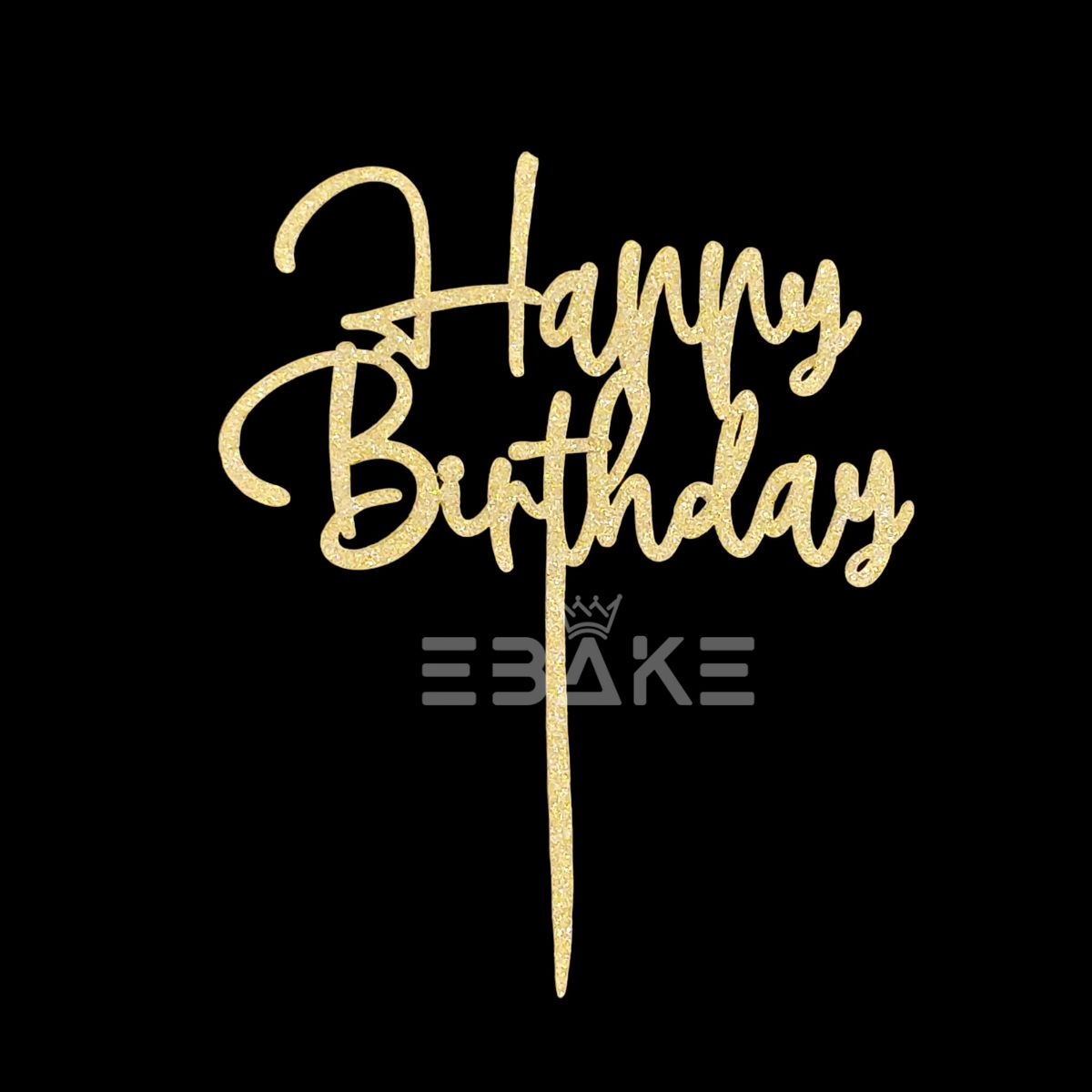 Happy Birthday Cake Topper Gold Shimmer MDF