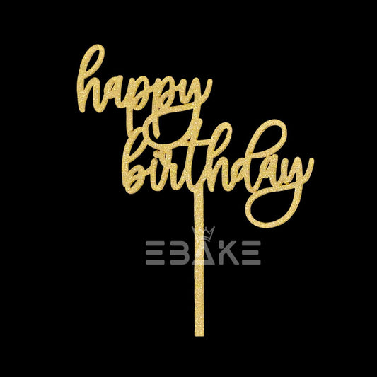 Happy Birthday Cake Topper Gold Shimmer MDF