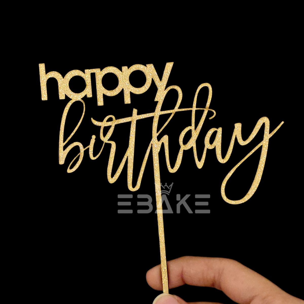 Happy Birthday Cake Topper Gold Shimmer MDF