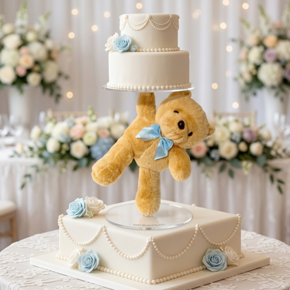White Teddy Bear Cake Spacer / Cake Stand / Anti Gravity Cake Stand