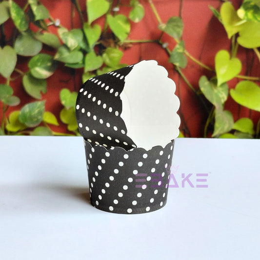 Polka Dot Printed Paper Muffin Cup - Set Of 50 Pieces (Black)