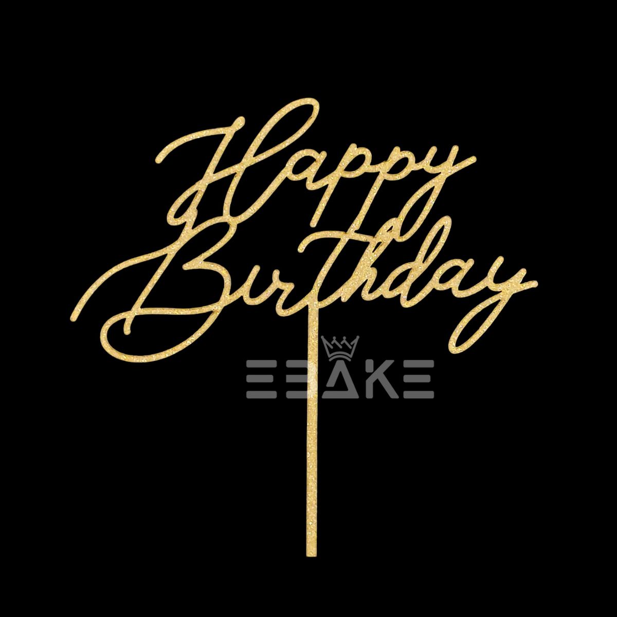 Happy Birthday Cake Topper Gold Shimmer MDF