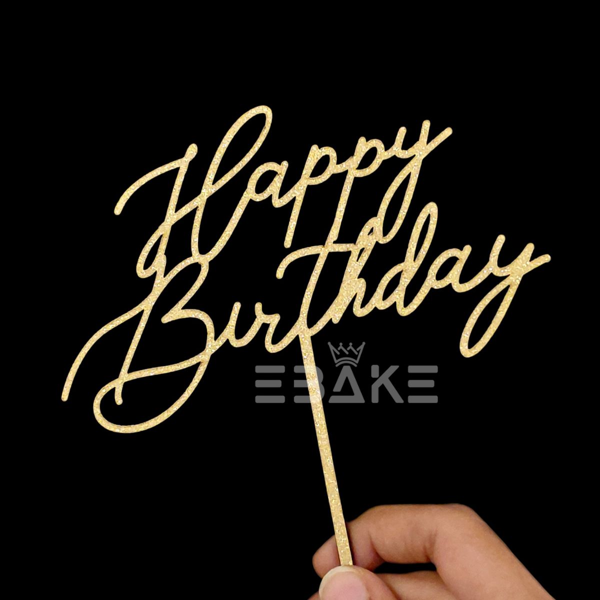 Happy Birthday Cake Topper Gold Shimmer MDF