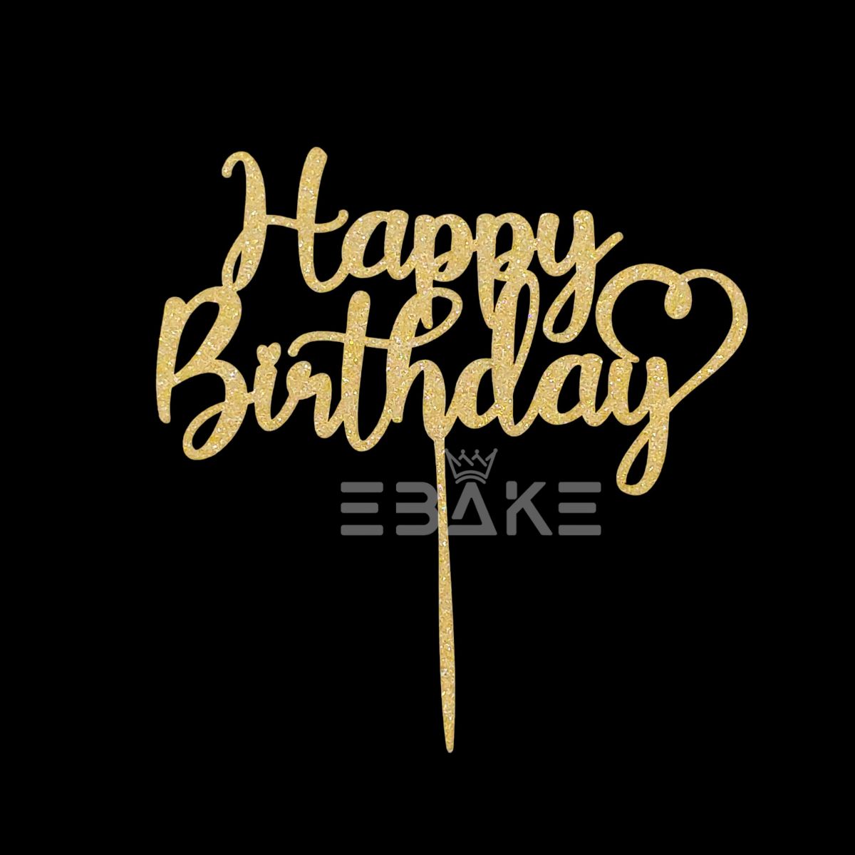 Happy Birthday Cake Topper Gold Shimmer MDF