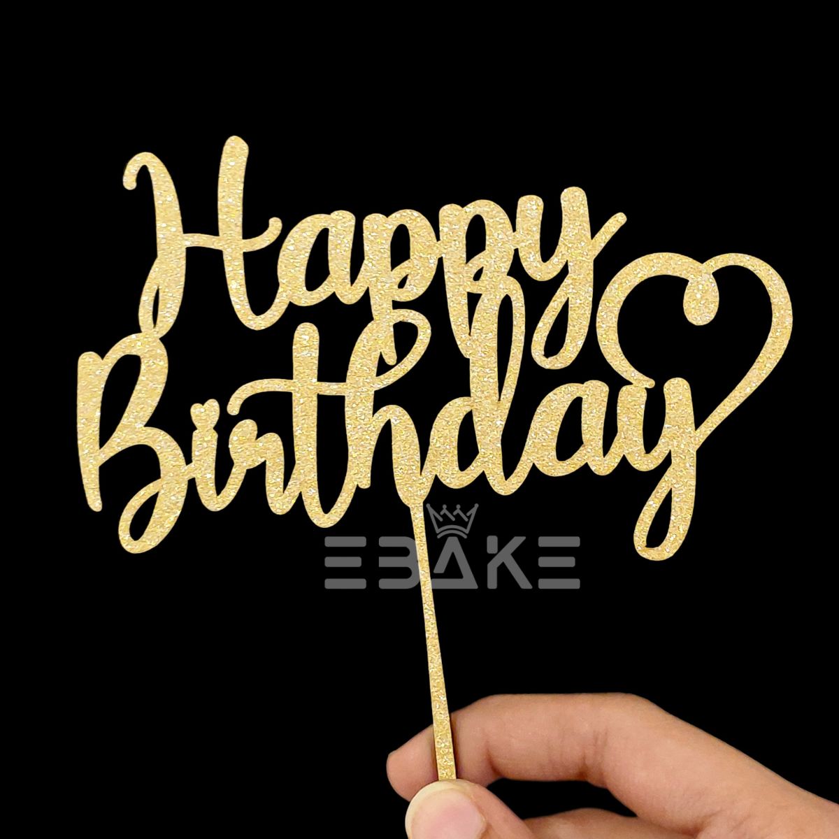 Happy Birthday Cake Topper Gold Shimmer MDF