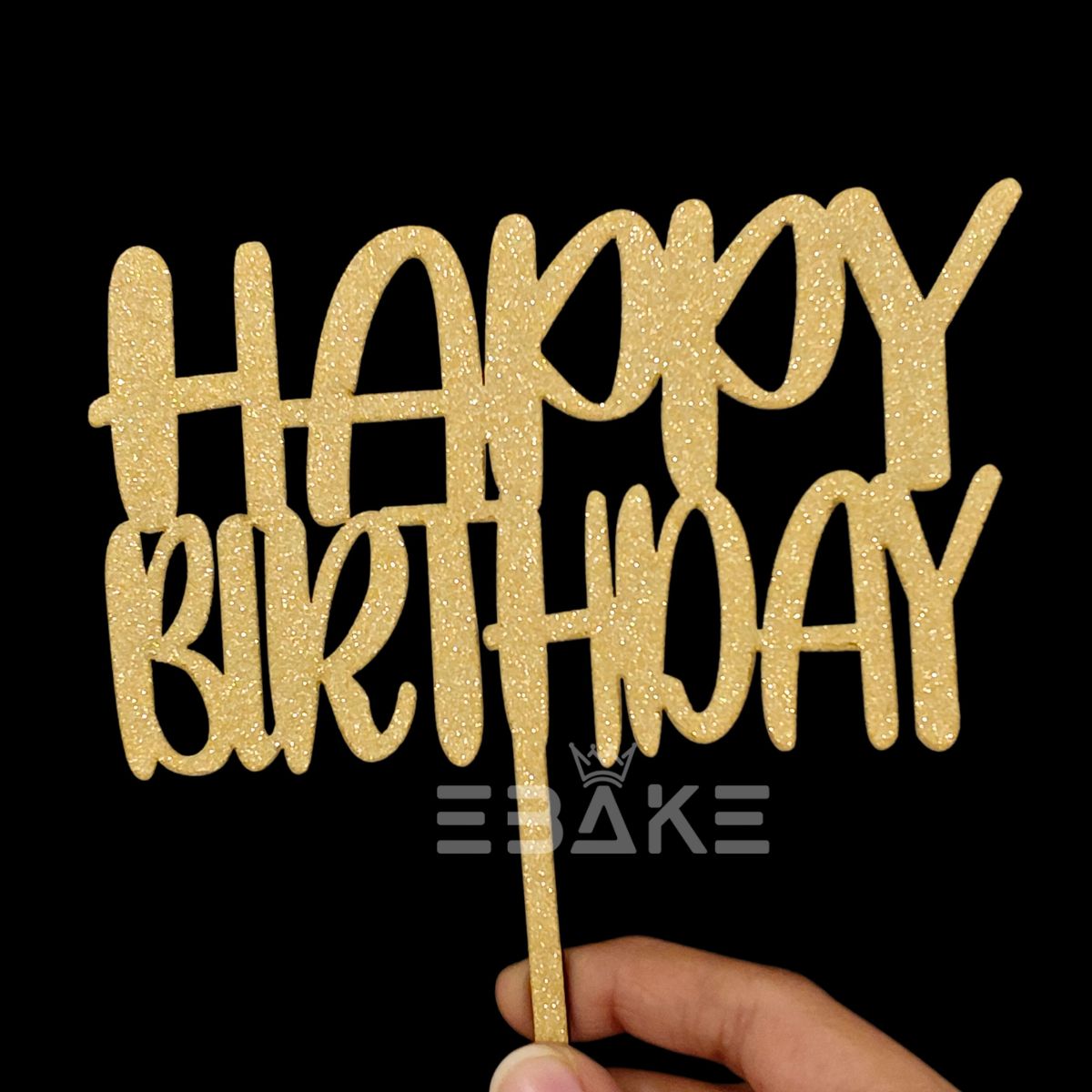 Happy Birthday Cake Topper Gold Shimmer MDF