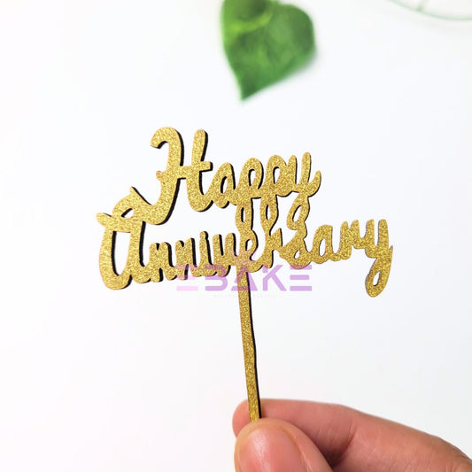 Happy Anniversary Mini Topper Gold Glitter (Set of 6) MDF