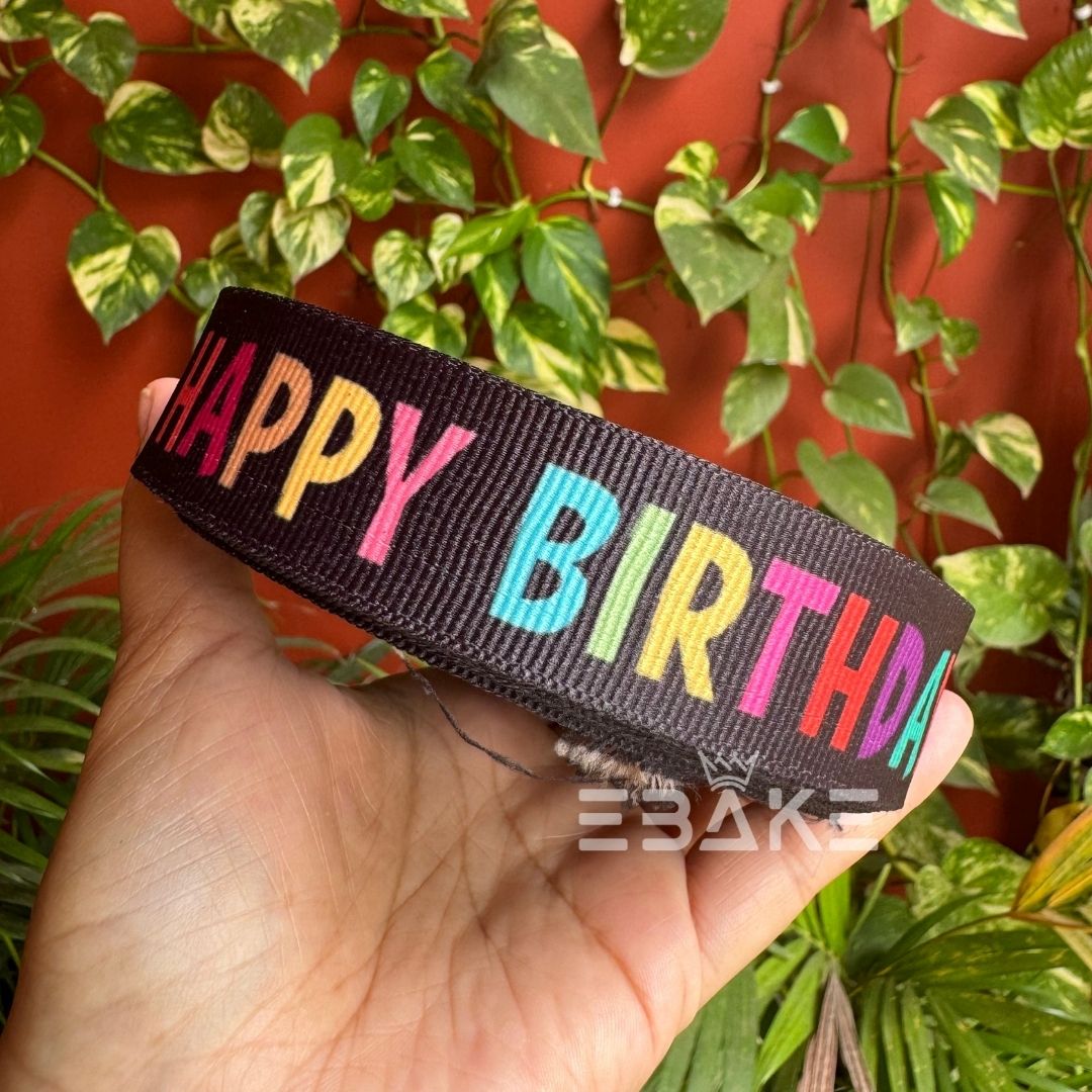 Happy Birthday Printed Black Grosgrain Ribbon