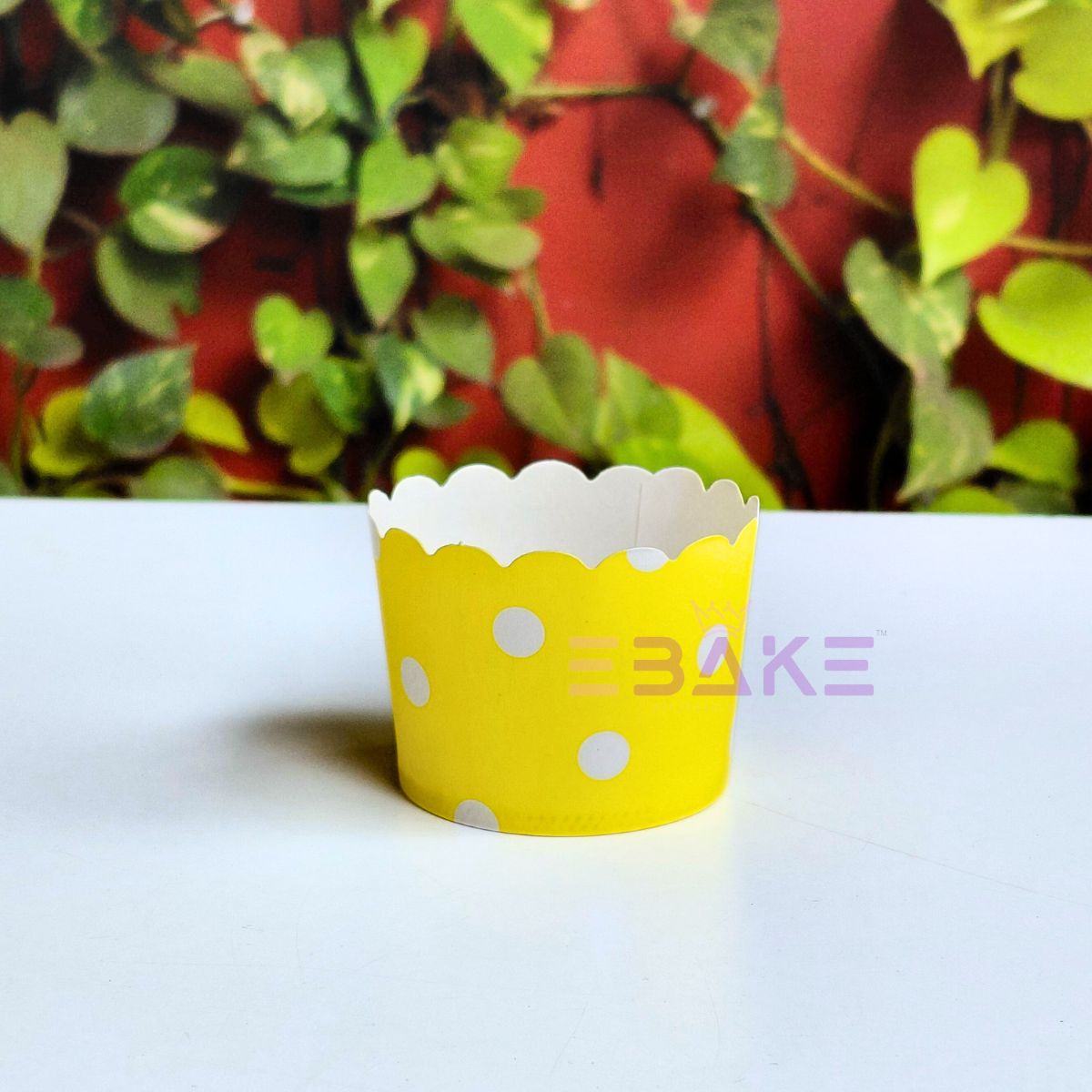 Polka Dot Printed Paper Muffin Cup - Set Of 50 Pieces (Yellow)