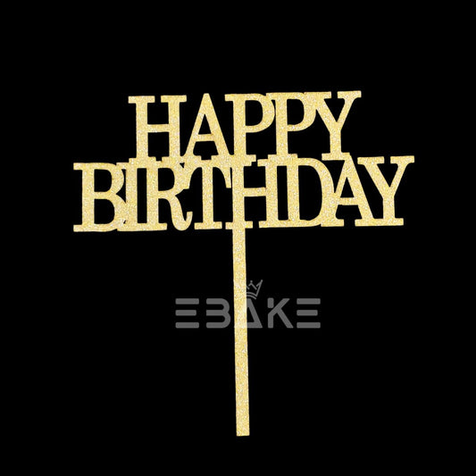 Happy Birthday Cake Topper Gold Shimmer MDF