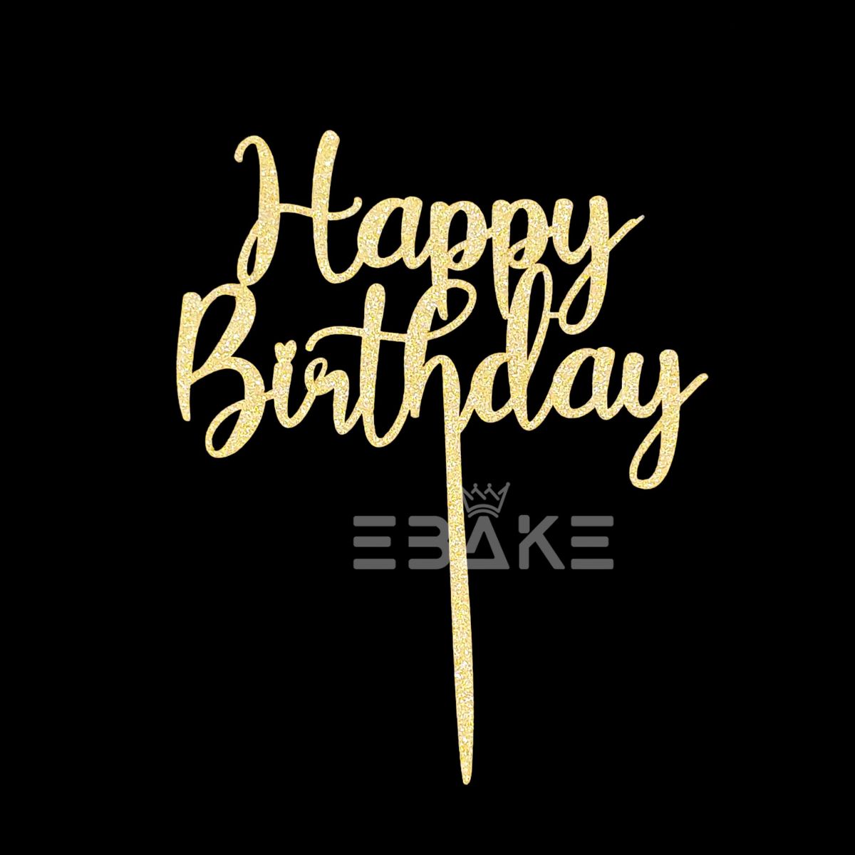 Happy Birthday Cake Topper Gold Shimmer MDF