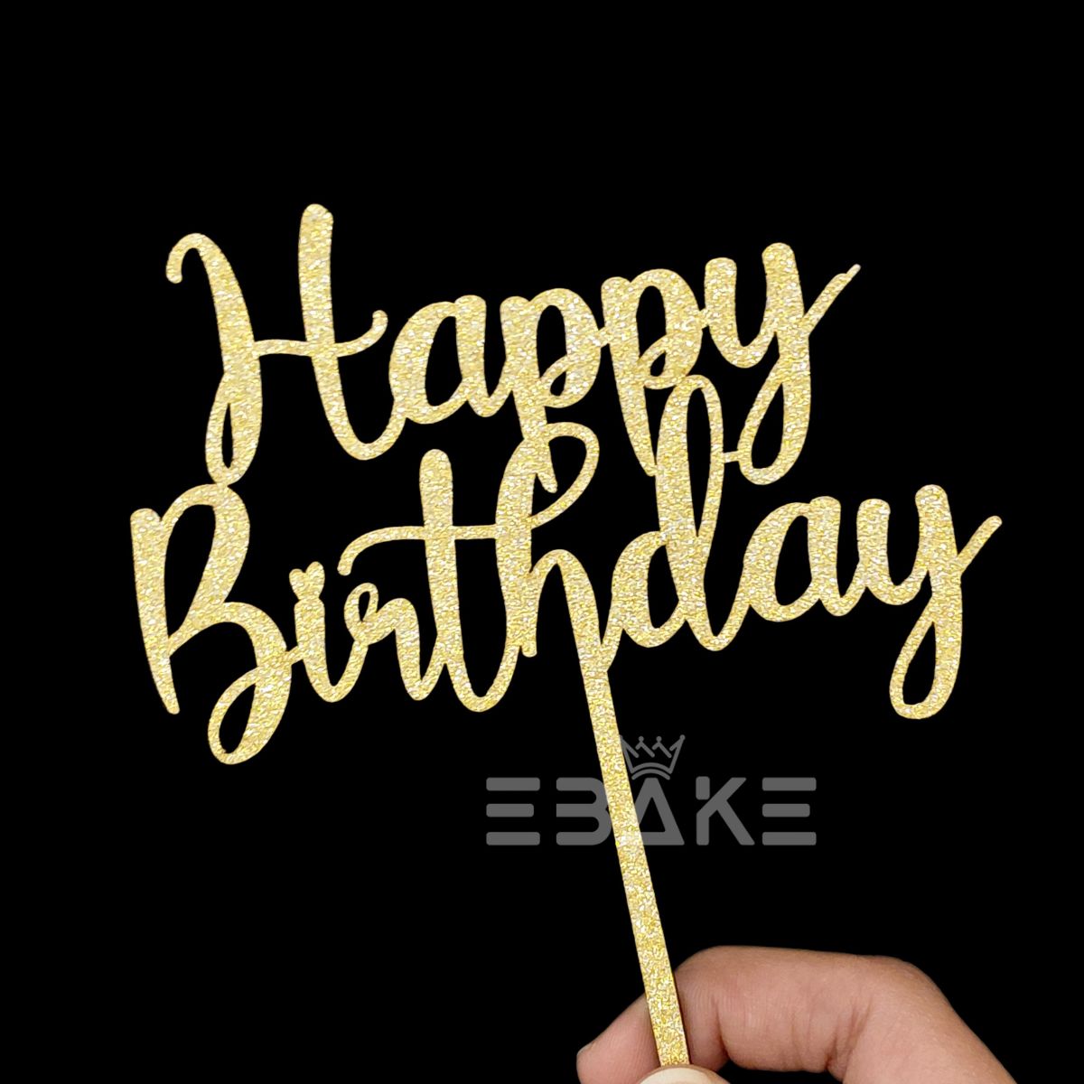 Happy Birthday Cake Topper Gold Shimmer MDF