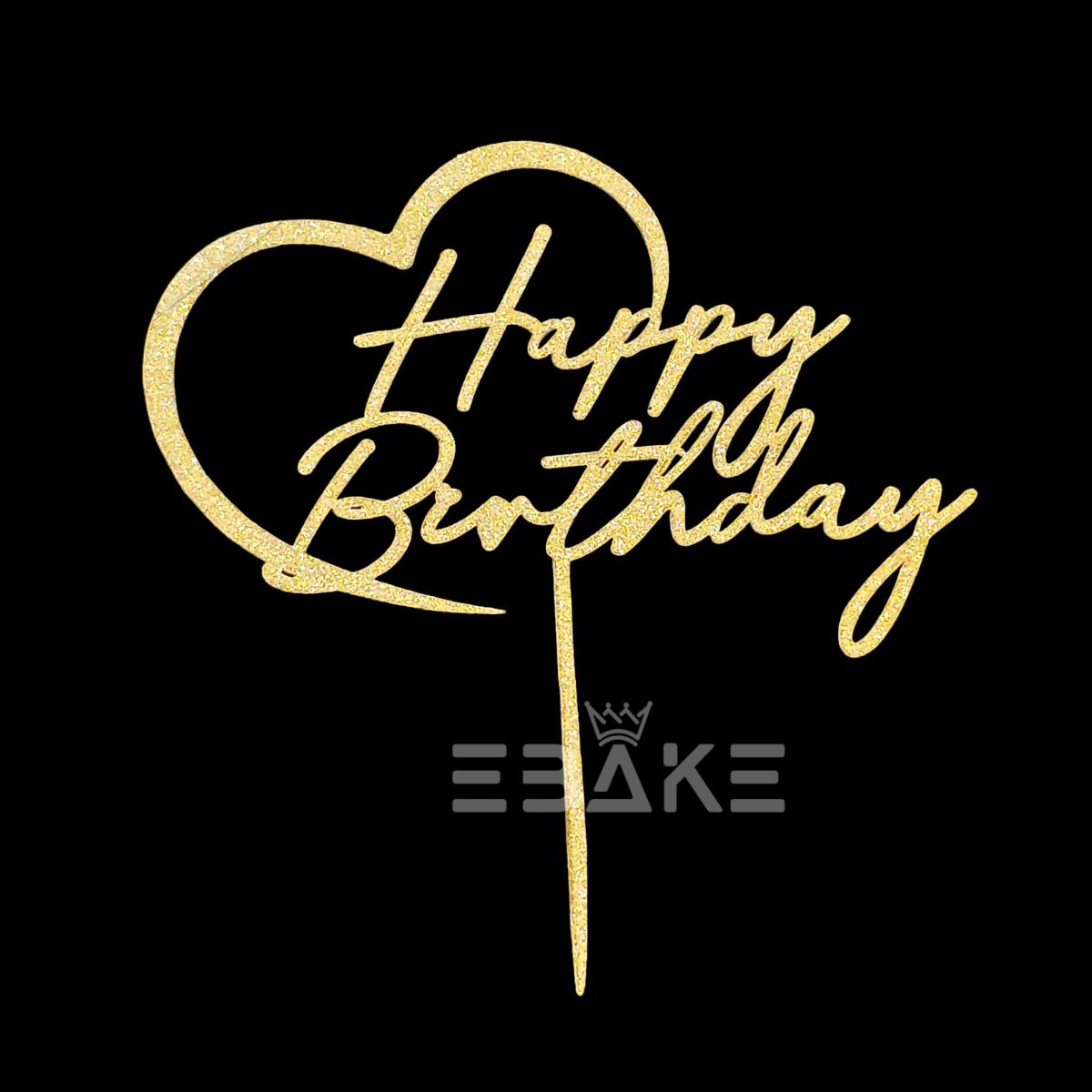 Happy Birthday Cake Topper Gold Shimmer MDF
