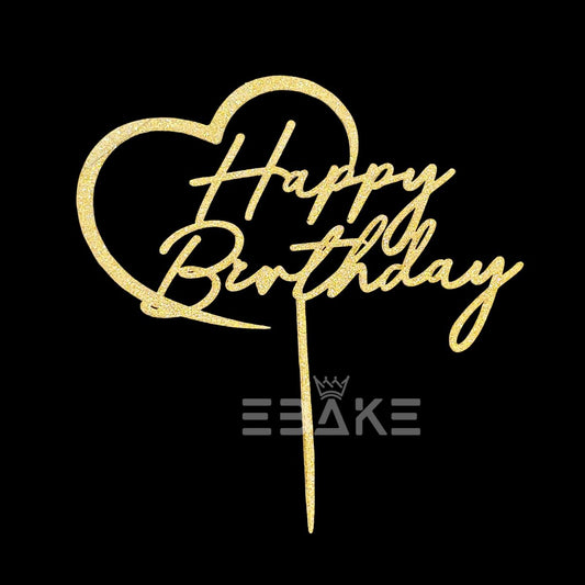 Happy Birthday Cake Topper Gold Shimmer MDF