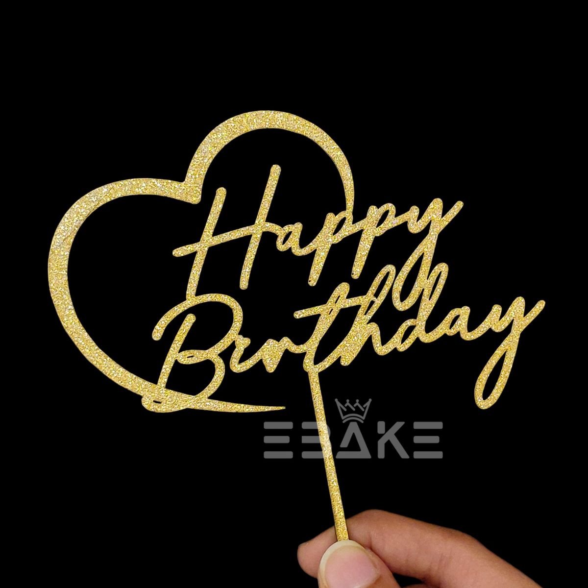 Happy Birthday Cake Topper Gold Shimmer MDF