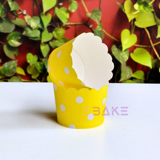 Polka Dot Printed Paper Muffin Cup - Set Of 50 Pieces (Yellow)