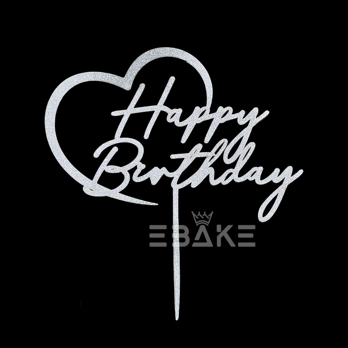 Happy Birthday Cake Topper 5 Inch Silver Shimmer MDF