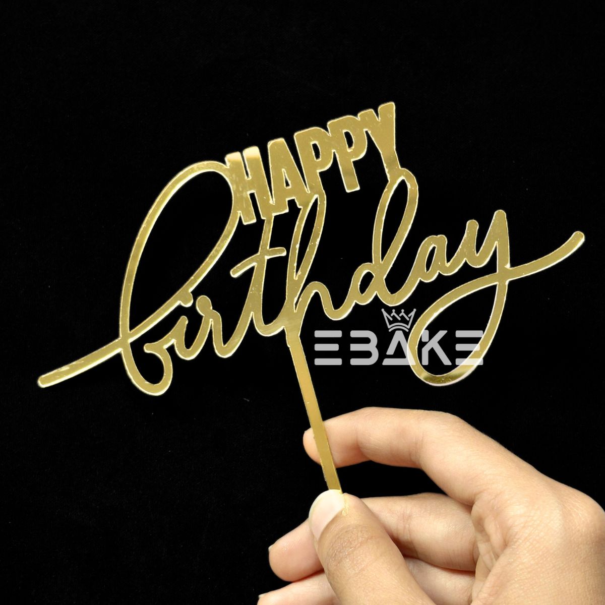 Happy Birthday Cake Topper 5 Inch Golden